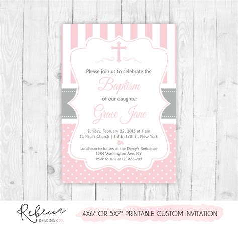 Girl baptism invitation • Printable custom design – Rebecca Designs Co.