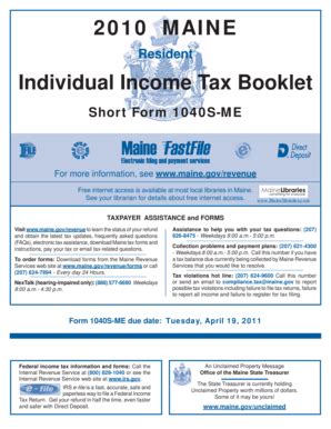 Fillable Online State Me 2010 MAINE Resident Individual Income Tax