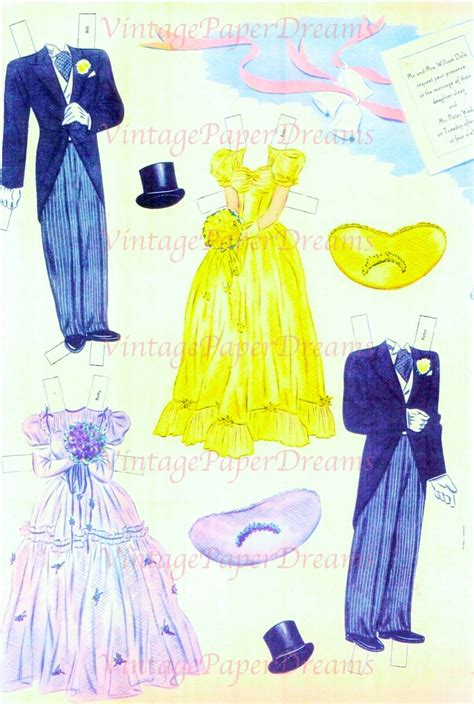 Vintage Paper Doll Printable Pdf Jpeg Romantic Wedding 50s Etsy