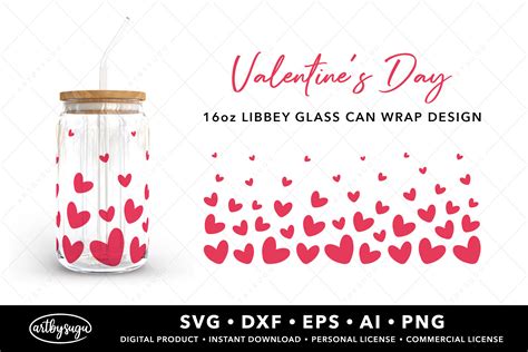 Heart Valentines Libbey Glass Can Svg Graphic By Artbysugu · Creative