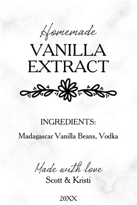 Homemade Vanilla Extract Food Label