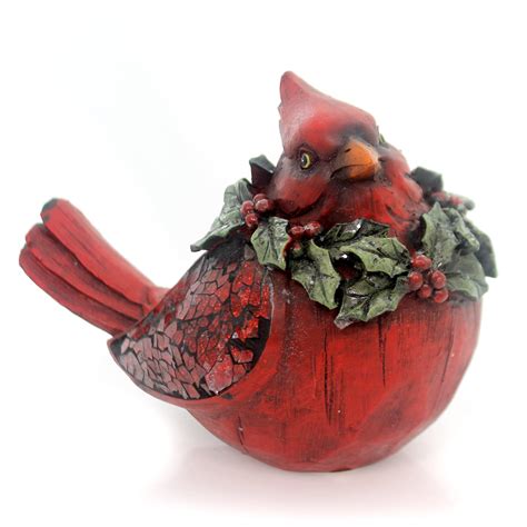 Christmas Cardinal Figurine Polyresin Red Bird Holly Wreath 9725600 B