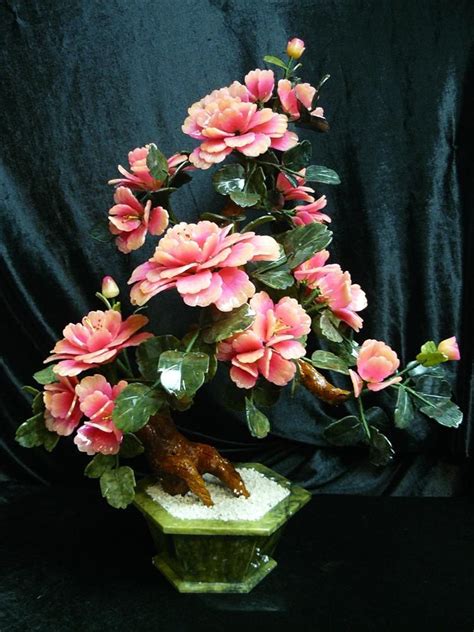 30 Inch Tall Jade Bonsai Tree W Multi Colored Glass Blossoms And Jade