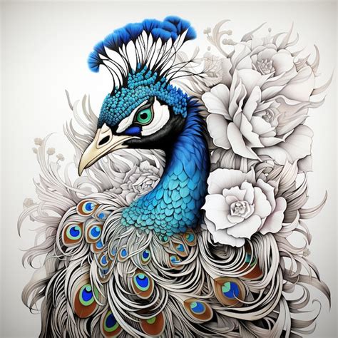 Premium Ai Image Hand Drawn Peacock Outline Illustration