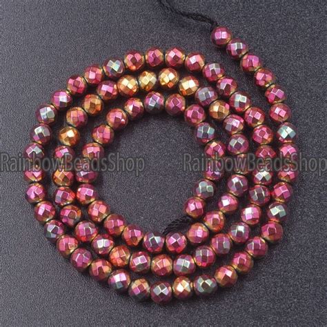 Faceted Rose Pink Hematite Metalic Gemstone Loose Beads Mm Etsy