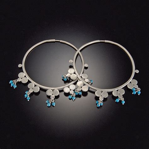 Multi Disk Hoop Earrings With Turquoise Clusters Ananda Khalsa