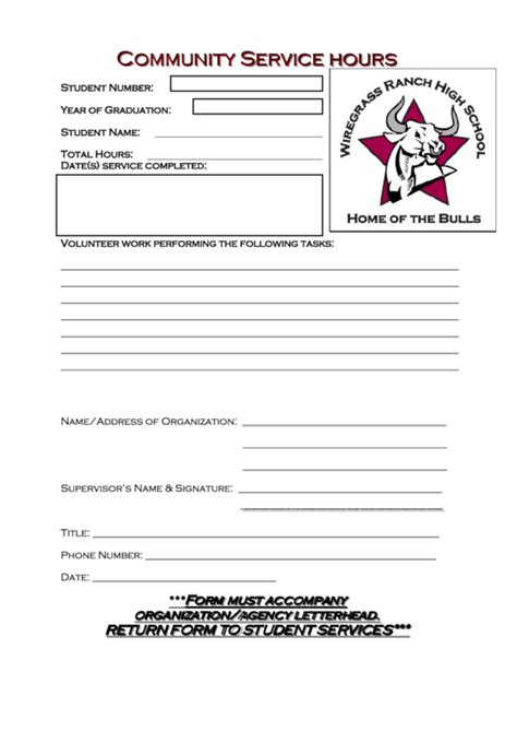 Community Service Hours Form Printable Pdf Download