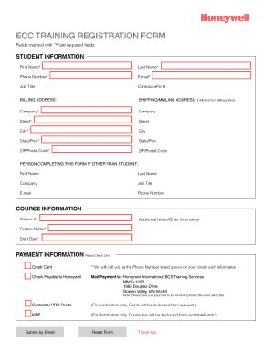 Fillable Online ECC TRAINING REGISTRATION FORM Honeywell Fax Email