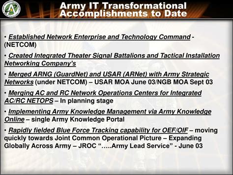 Ppt Army Network Centric Operations And Warfare Putting Power To The