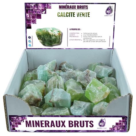 Boite présentoir calcite verte 5à7cm x25pcs qualité extra Mineral Est