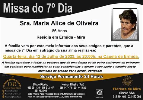 Missa Dia Maria Alice De Oliveira Funer Ria Diogo Ribeiro