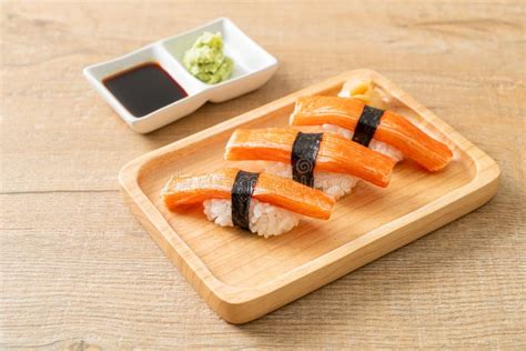 Crab Stick Sushi On Wood Plate Stock Image Image Of Asia Fresh