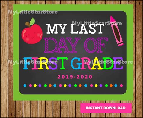 Last Day Of First Grade Sign Printable Chalkboard Last Day Etsy