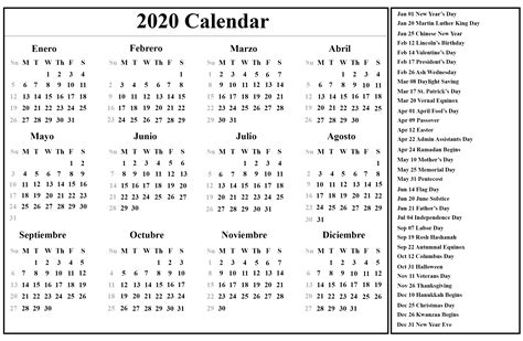 Free Printable Spanish Calendar 2020 2020 Calendario