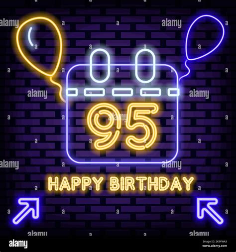 95th Happy Birthday 95 Year Old Neon Letreros Cartel Brillante Noche