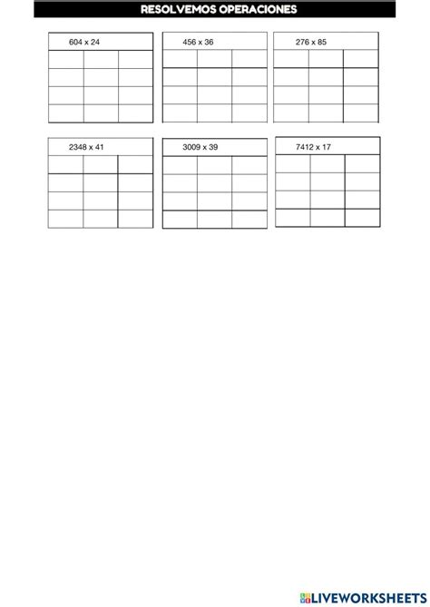 Multiplicaciones Dos Cifras Online Activity Live Worksheets