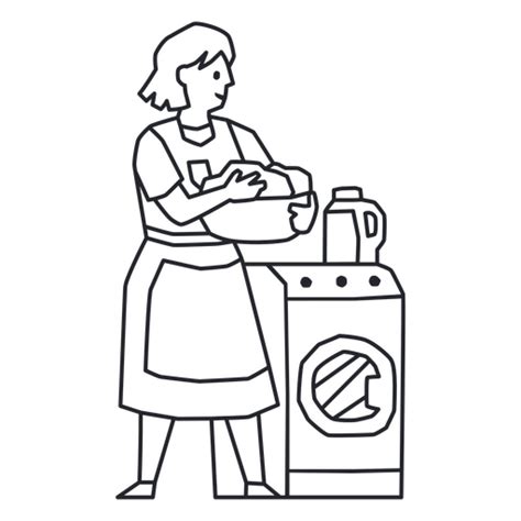 Line Drawing Of A Woman Standing Next To A Washing Machine Png And Svg