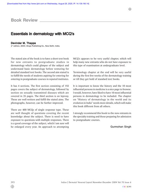 (PDF) Essentials in dermatology with MCQ's, 1st edition, 2003