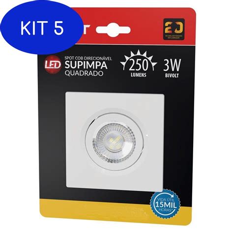 Kit 5 Spot Led Cob Quadrado 3W Direcionável Bivolt Avant no Shoptime