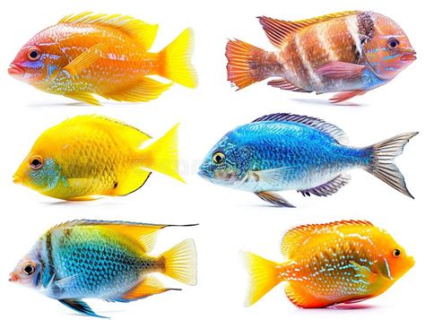 Set Of Colorful Fish In Watercolor Style So White Background Stock