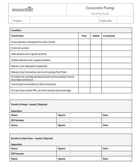 Work Permit Concrete Pumping Construction Documents And Templates