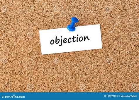 objection word written   piece  paper cork board background