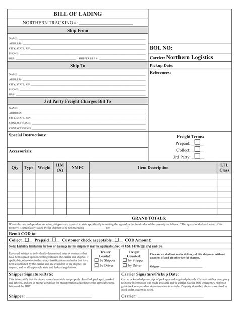 Free Printable Bill Of Lading Templates Excel Word Pdf