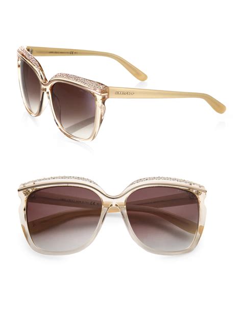 Jimmy Choo Oversized Crystal Embellished Sunglasses In Natural Lyst