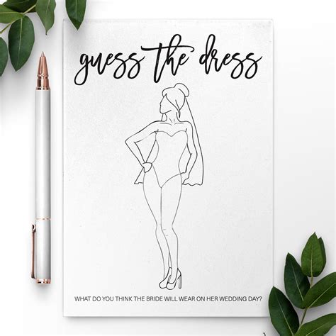 A Card With The Words Guess The Dress On It And A Drawing Of A Woman