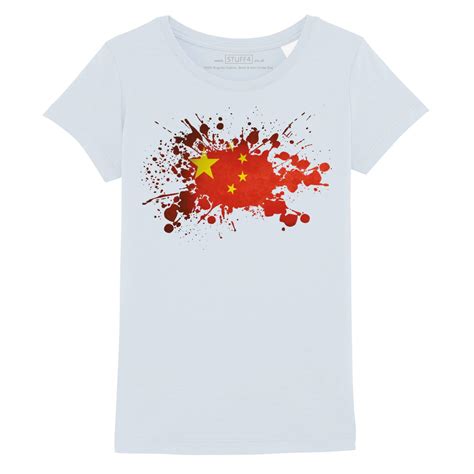 Stuff4 Girls Round Neck T Shirtchinachinese Flag Splatbaby Blue