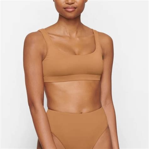 SKIMS Swim Skims Signature Swim Tank Bikini Top Color Almond Size