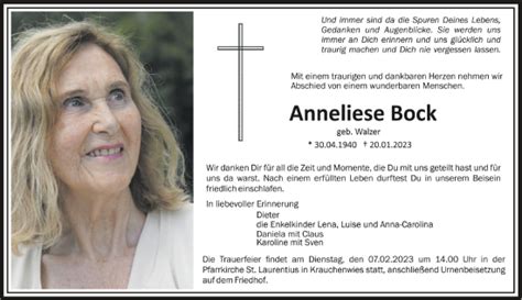 Traueranzeigen Von Anneliese Bock Schwaebische De Trauerportal