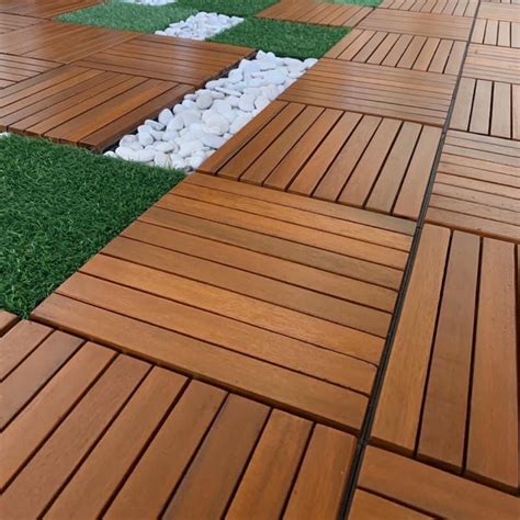 Jual Lantai Kayu Parket Decking Tile Jati Bongkar Pasang Taman Kebun