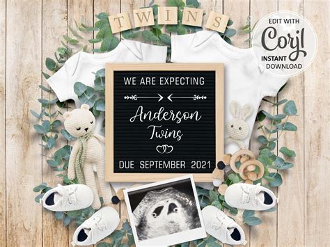 Twin Pregnancy Announcement Digital Card for Social Media. Facebook ...