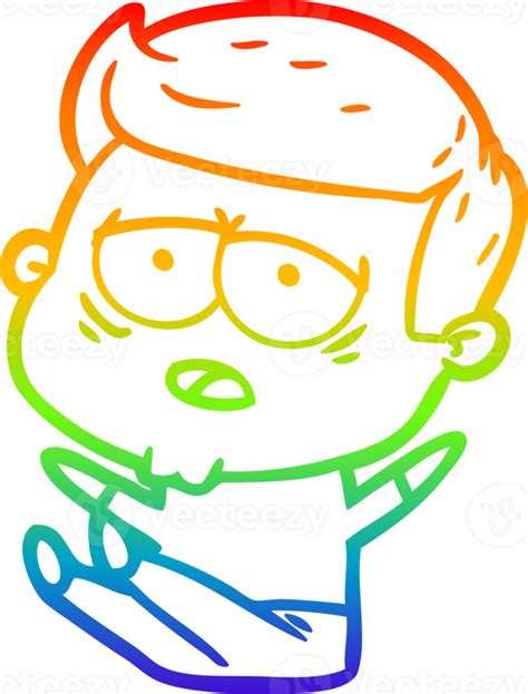 Rainbow Gradient Line Drawing Cartoon Tired Man 44960400 Png