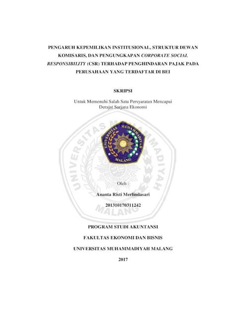 PDF PENGARUH KEPEMILIKAN INSTITUSIONAL STRUKTUR DEWAN Eprints Umm