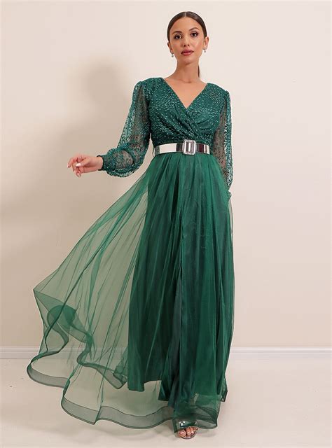 Fully Lined Silvery Emerald Double Breasted Evening Dresses