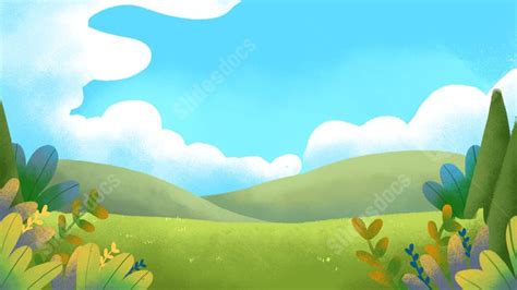 Blue Poster Sky Painted Grassland Cartoon Powerpoint Background For ...