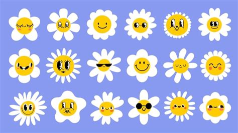 Premium Vector Daisy Flowers With Cartoon Funny Smiling Faces