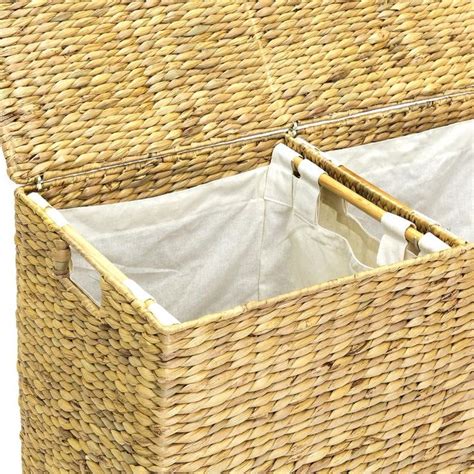 Extra Large Water Hyacinth Double Laundry Hamper Basket W 2 Liner Bag