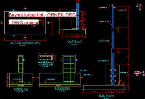 Bayrak Kutup Tipi Dwg Projesi Autocad Projeler