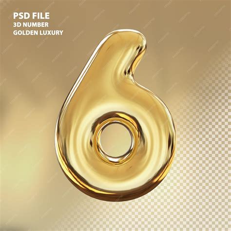 Premium Psd 3d Number 6 Golden Luxury Render