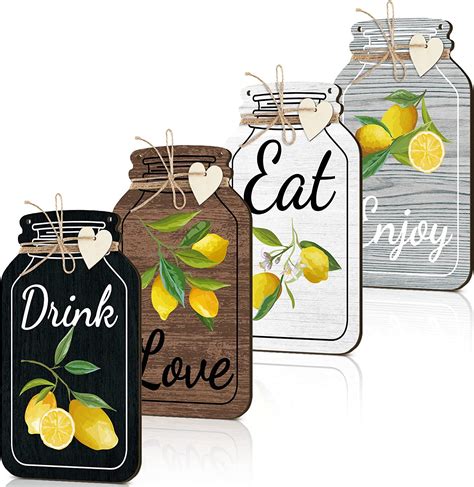 Weysat 4 Pcs Kitchen Wall Decor Lemon Mason Jar Shaped