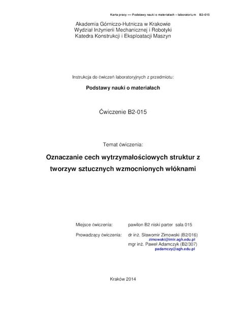 Pdf Oznaczanie Cech Wytrzyma O Ciowych Struktur Z Tworzyw