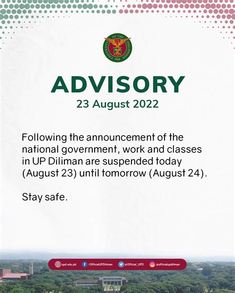 Up Diliman Advisory On Suspension Of Work And Classes 23 August 2022