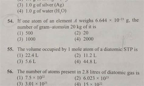 The Volume Occupied By Mole Atom Of A Diatomic Stp Is Filo