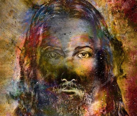 Jesus Christ painting with radiant colorful energy of light, eye ...