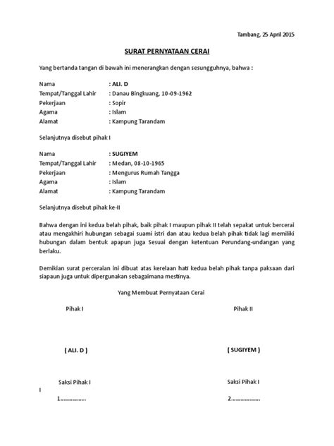 Surat Cerai Bawah Tangan Pdf