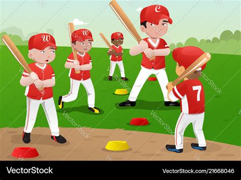 Cartoon Kids Playing Baseball