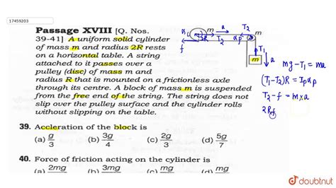 A Uniform Solid Cylinder Of Mass M And Radius 2r Rests On A Horizontal